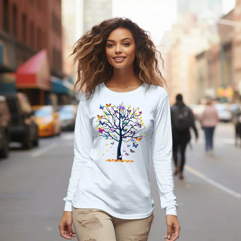 Butterfly Tree Long Slevee Shirt Cute Butterfly Graphic Tee Ideas For Girlfriend