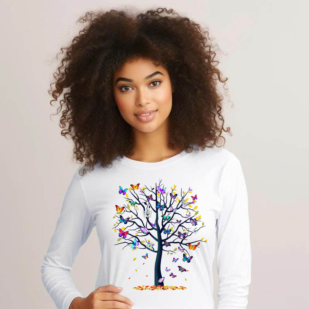 Butterfly Tree Long Slevee Shirt Cute Butterfly Graphic Tee Ideas For Girlfriend