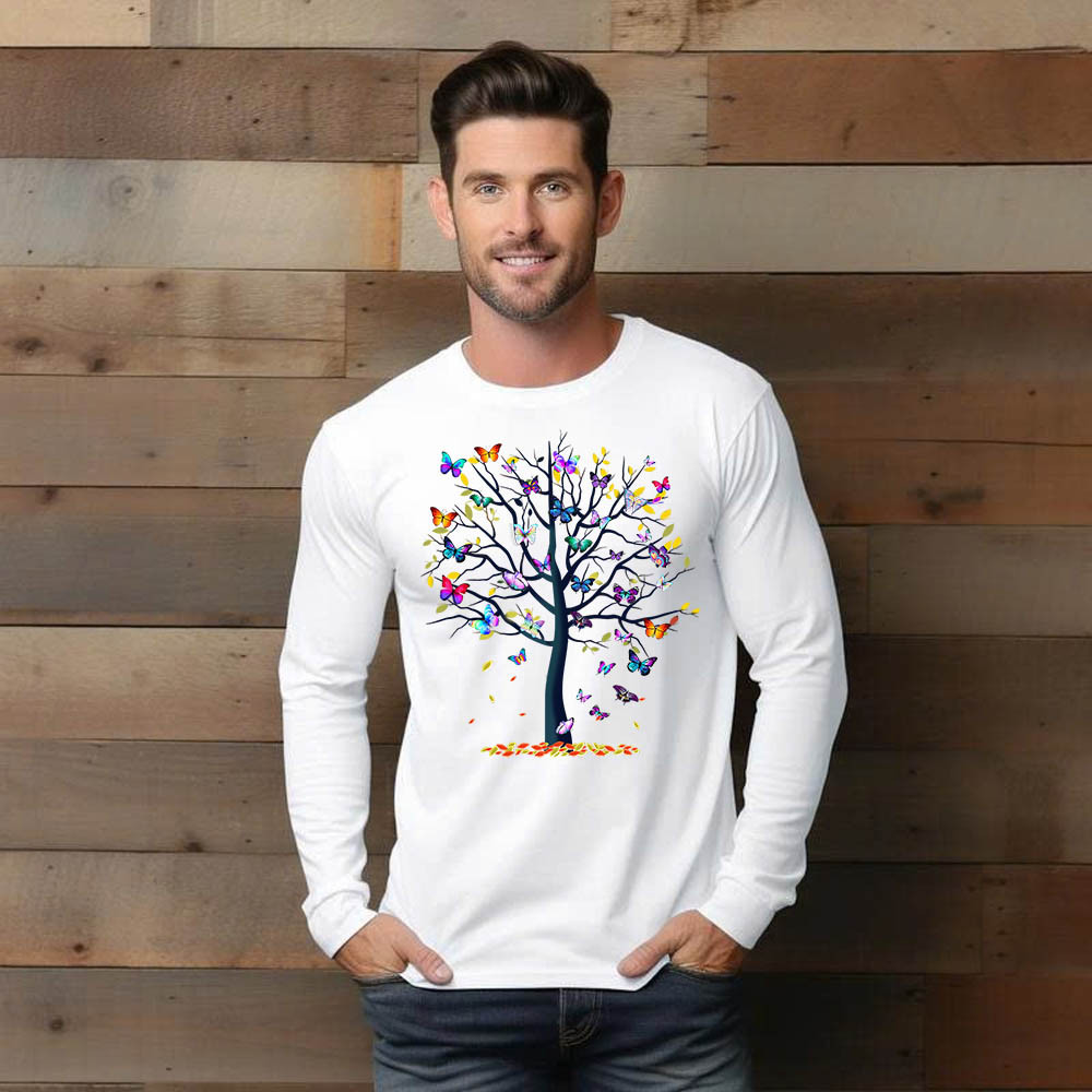Butterfly Tree Long Slevee Shirt Cute Butterfly Graphic Tee Ideas For Girlfriend