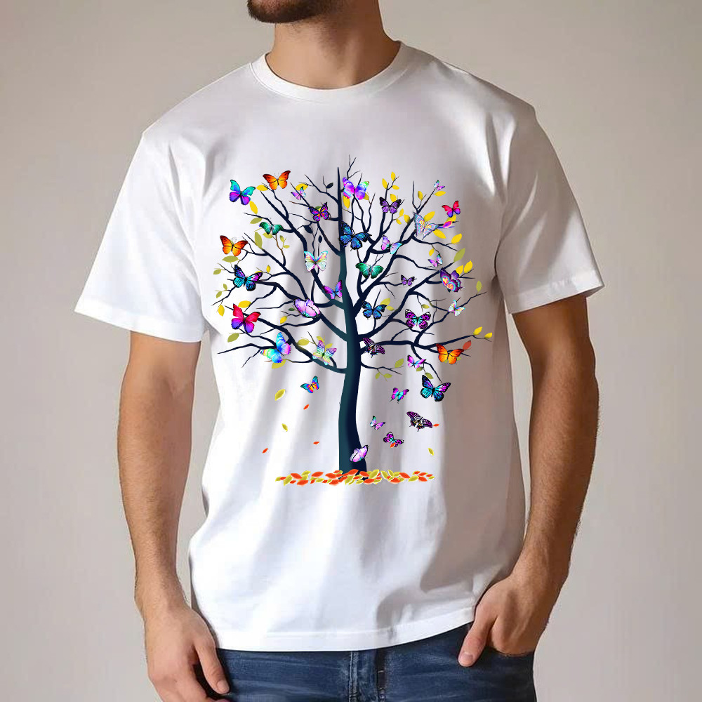Butterfly Tree T-Shirt Cute Butterfly Graphic Tee Best Gifts For Women
