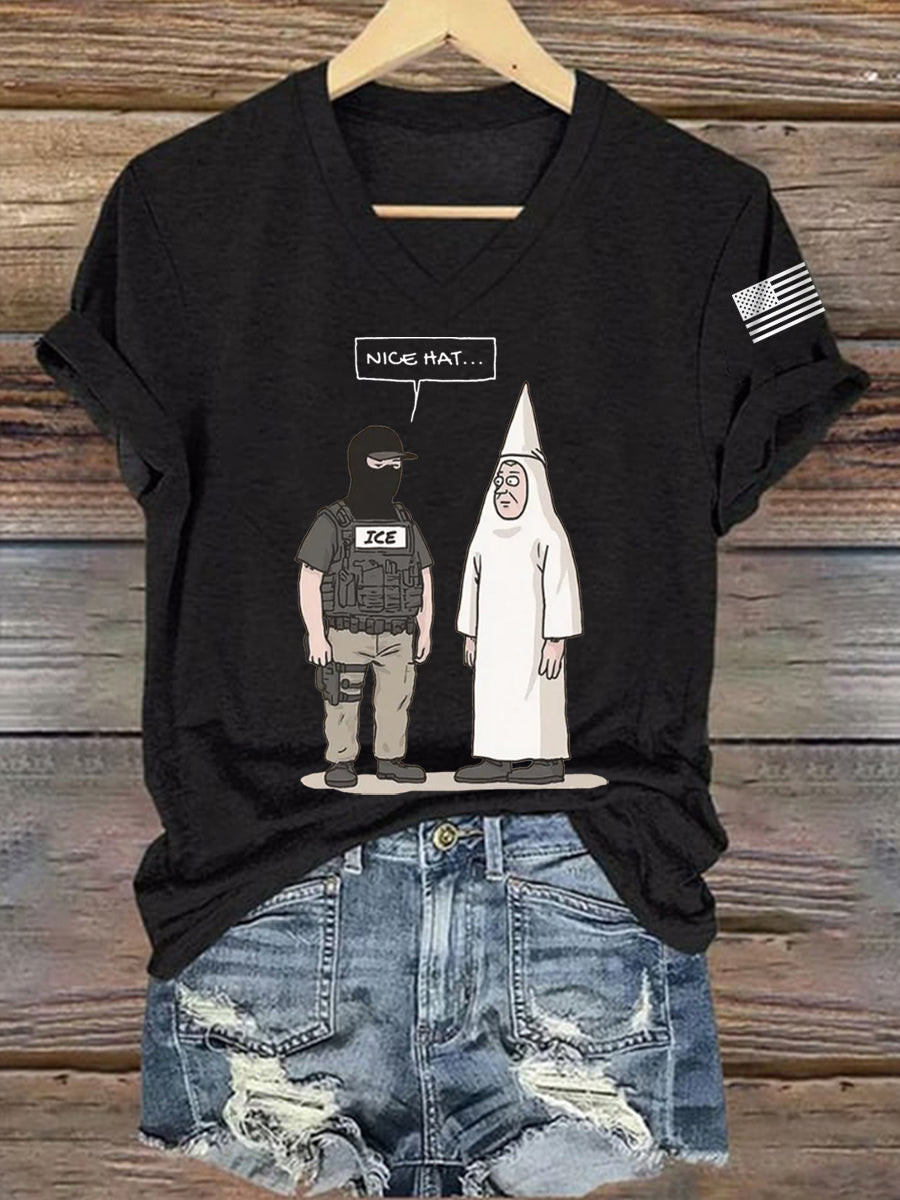 Funny Abolish ICE Nice Hat V-Neck T-Shirt Anti ICE Shirt Gifts for Democracy Lovers