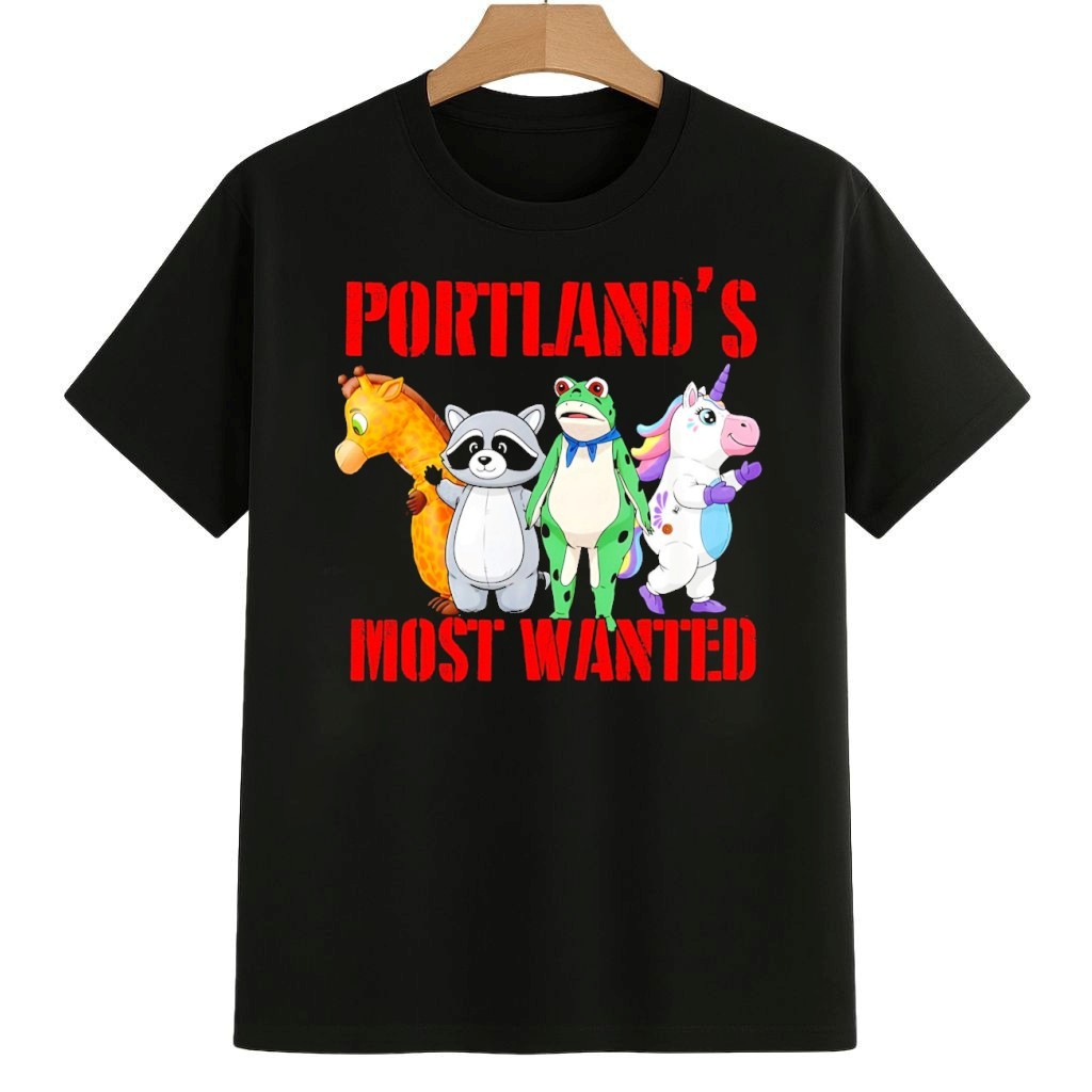 Funny Portland Most Wanted Animals Giraffe Raccoon Frog Unicorn City Pride Humor Shirt Anti Fascism Frog Merch