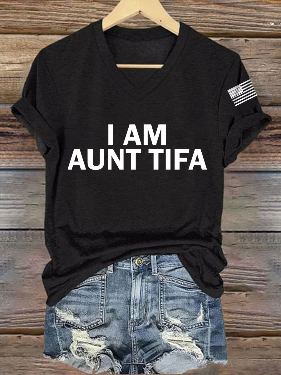 I Am Aunt Tifa Aunties Against Fascists V-Neck Shirt Anti ICE Shirt No Kings Merch Mom Gifts