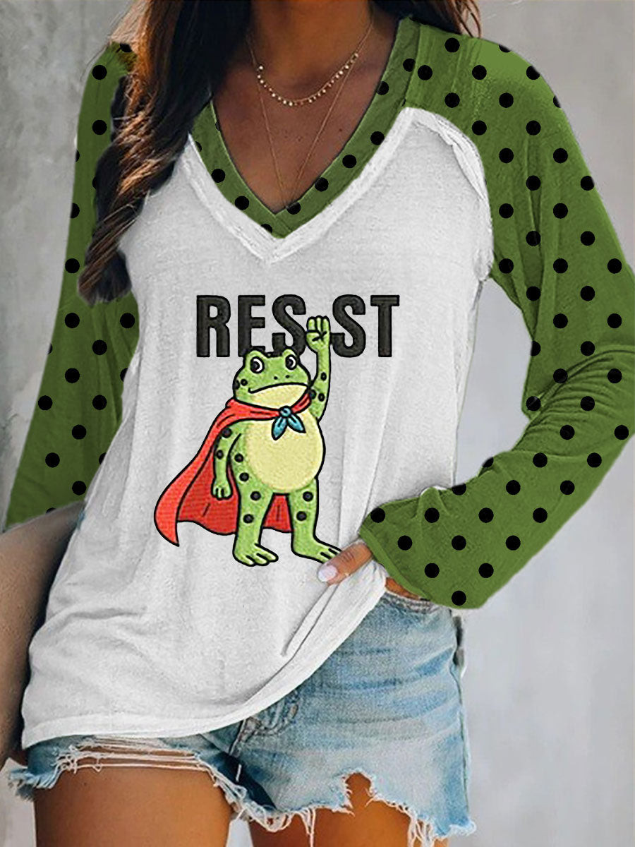 Portland Frog Resist Long Sleeve V-Neck T-Shirt Land Of The Free Because Of The Brave Shirt