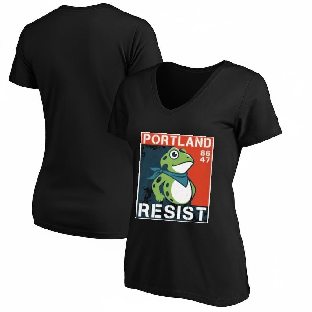 Portland Frog Resist V-neck Shirt 8647 Resist Portland Frog Shirt Gifts for Liberal Him Her