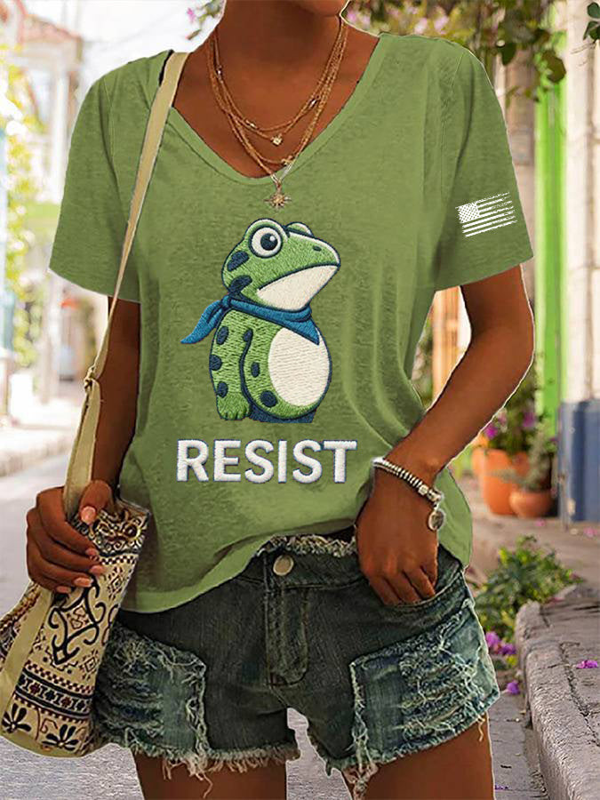 Portland Frog Resist V-Neck Shirt Anti Fascism Frog Shirt No Kings Merch Gifts For Activists
