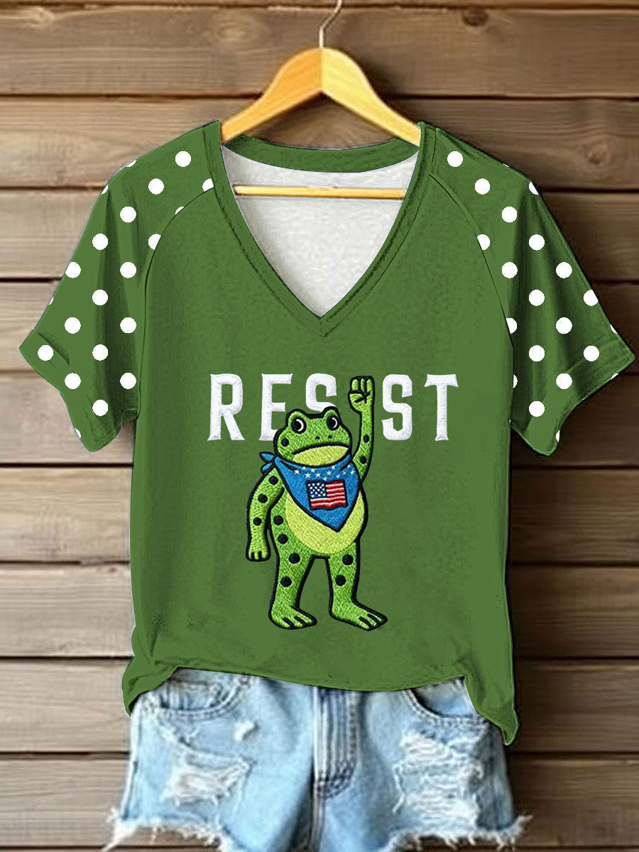 Portland Frog Resist V-neck T-Shirt No Kings In America Shirt Portland Frog Merch