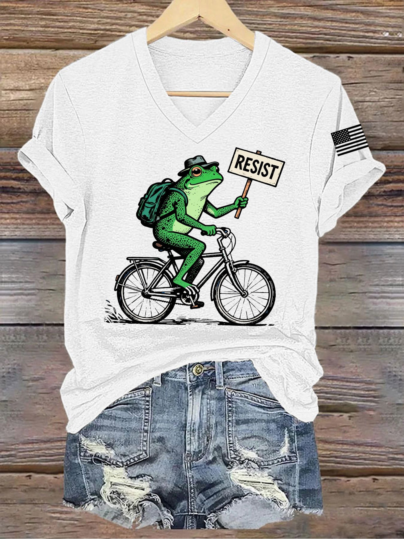 Resist Frog V-Neck Shirt For Women's Portland Frog Against ICE Shirt No Kings In America Merch