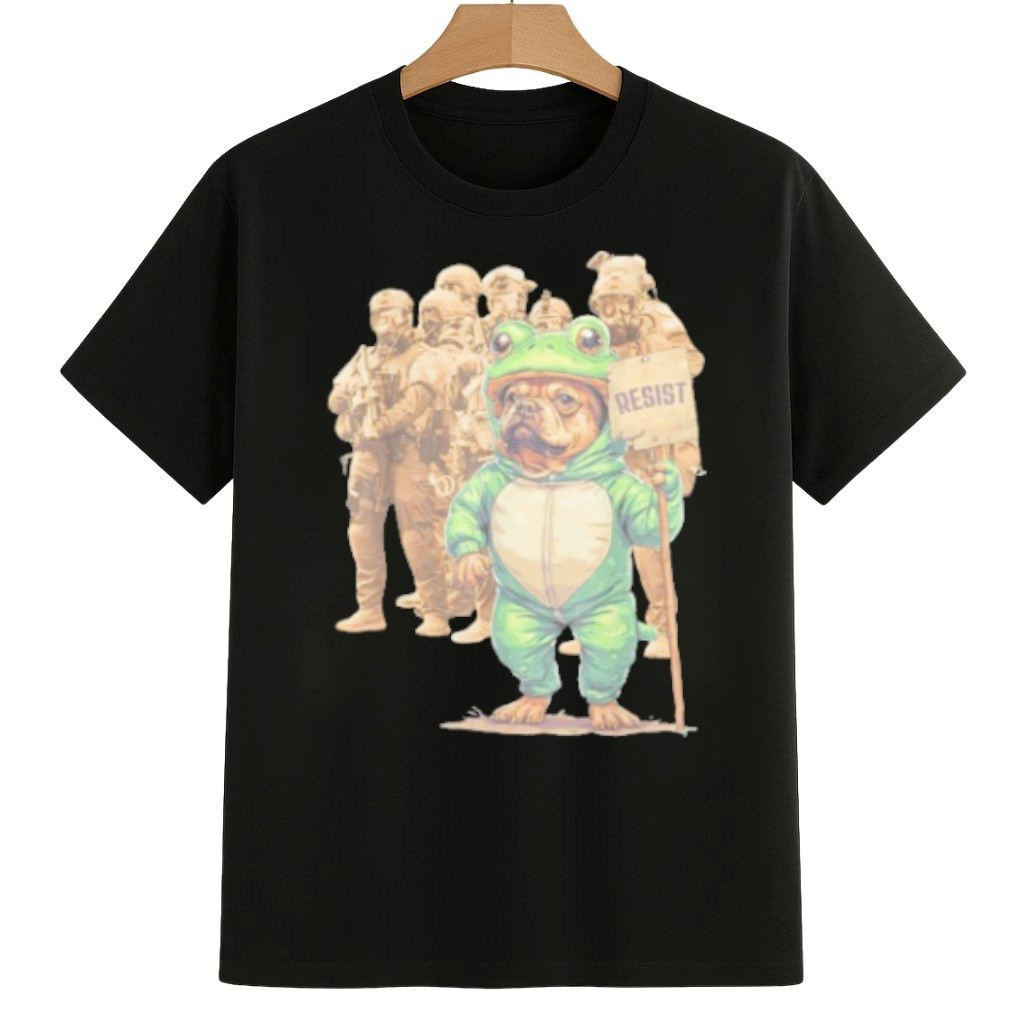 Resist Protest Dog Political Satire Frog Costume Pug Shirt Portland Frog Against ICE Merch
