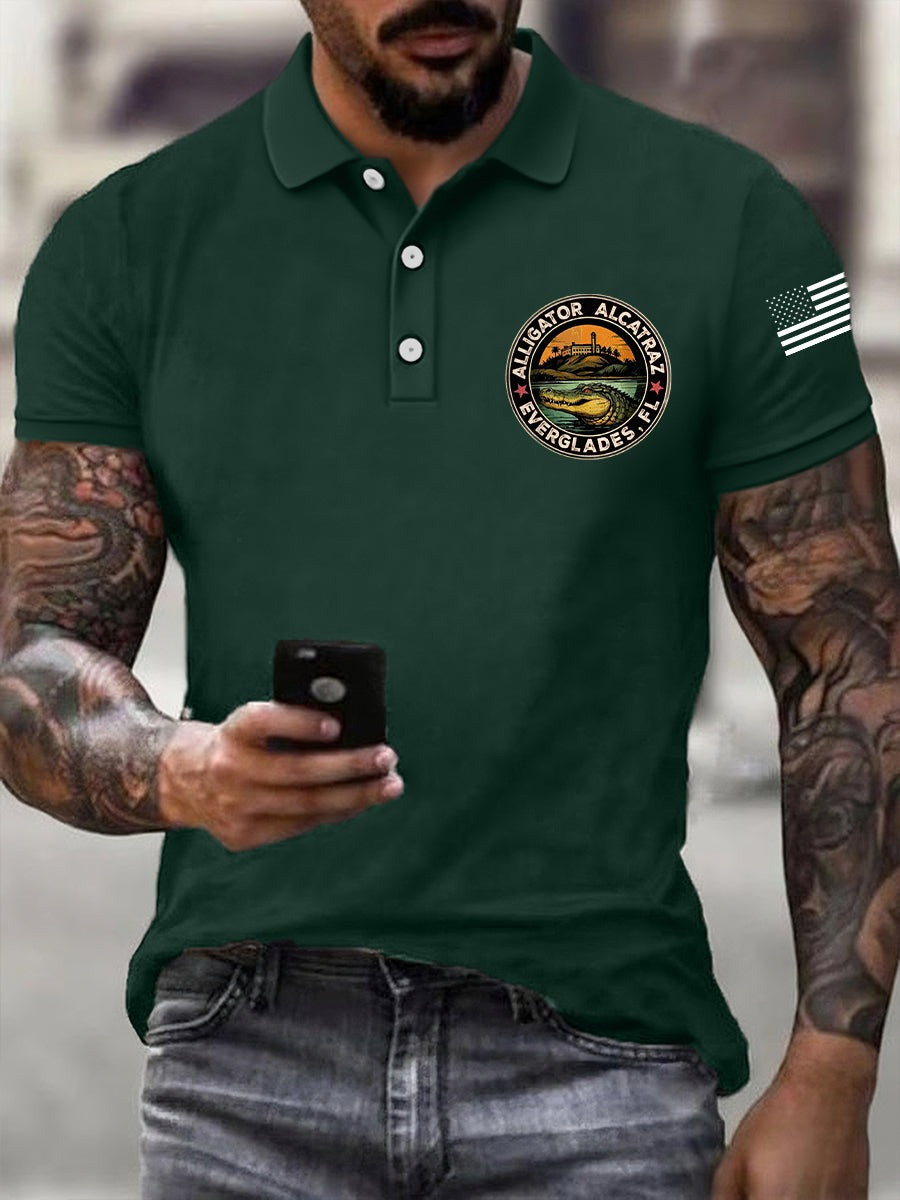 Alligator Alcatraz Men's Polo Shirt Crocodile USA Flag Alligator Alcatraz Merch Gifts - Softandstyle Alligator Alcatraz Men's Polo Shirt Crocodile USA Flag Alligator Alcatraz Merch Gifts - Softandstyle