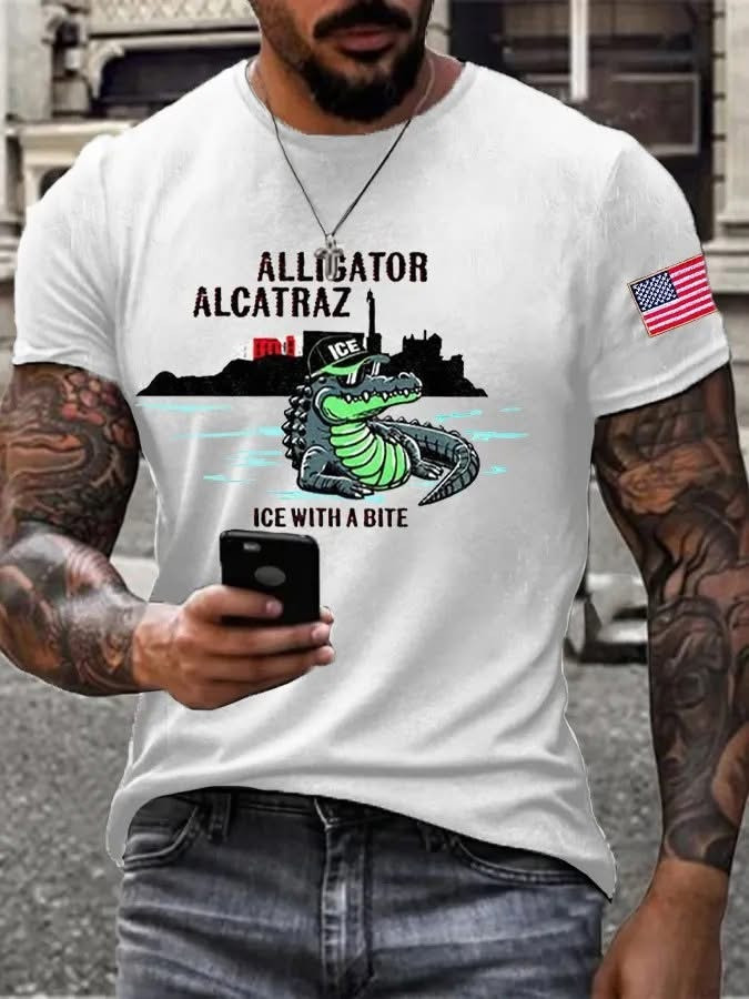 Alligator Alcatraz Shirt Men's ICE With A Blue Trump Alligator Alcatraz Shirts For Sale - Softandstyle