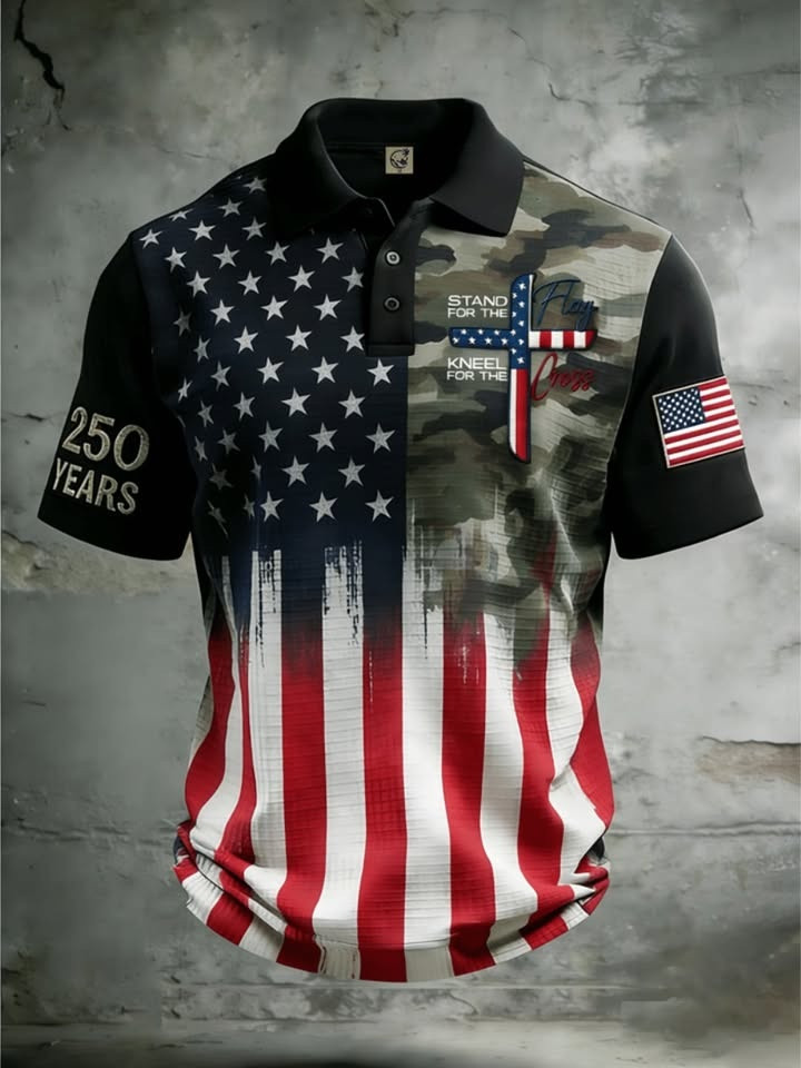 America 250 Years Polo Shirt Stand For The Flag Kneel For The Cross Merch Gift For Veterans - Softandstyle America 250 Years Polo Shirt Stand For The Flag Kneel For The Cross Merch Gift For Veterans - Softandstyle