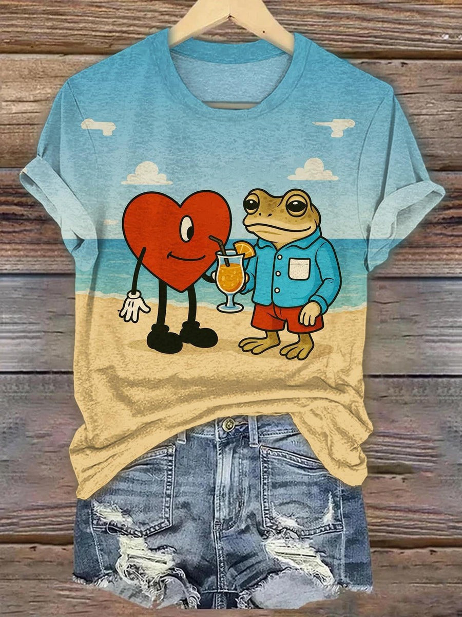 Bad Bunny Heart And Frog Summer Vacation T-Shirt Puerto Rican Bad Bunny Fan Merch - Softandstyle