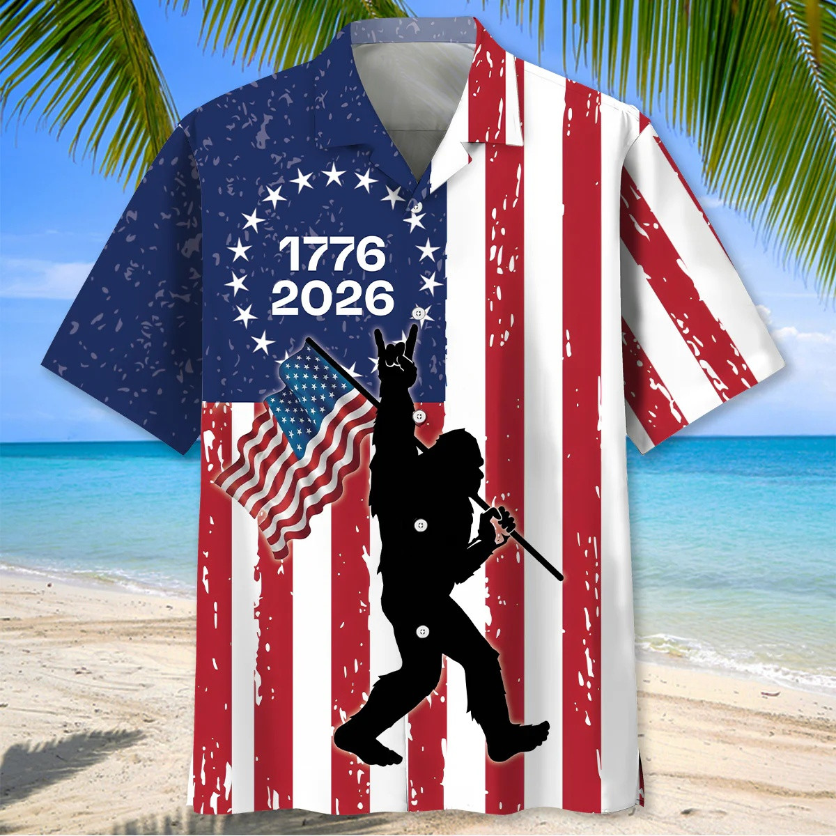 Bigfoot And Flag Featuring 1776 2026 Hawaiian Shirt Sasquatch 4th Of July Aloha Shirt Gifts For Men - Softandstyle