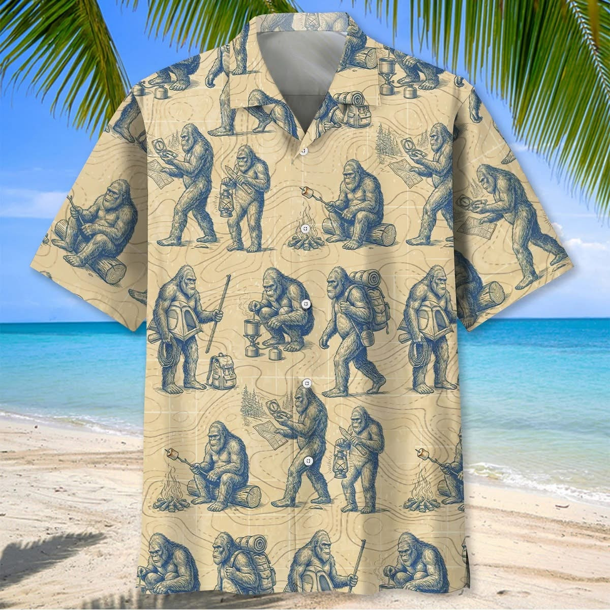 Bigfoot Goes Camping Hawaiian Shirt Summer Beach Aloha Shirt Gift For Men - Softandstyle