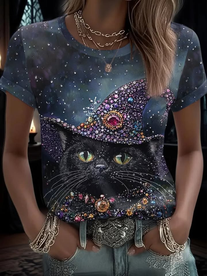Black Cat Crystal Witch Halloween T-Shirt 3D Print Clothing Gift For Cat Lovers For Her - Softandstyle