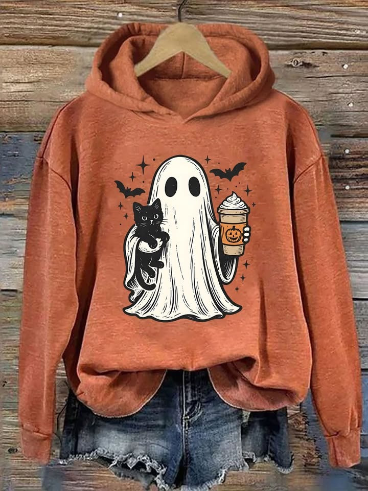 Black Cat Pumpkin Spice Ghost Hoodie Funny Cute Halloween Gifts For Her Ideas For Teen - Softandstyle Black Cat Pumpkin Spice Ghost Hoodie Funny Cute Halloween Gifts For Her Ideas For Teen - Softandstyle