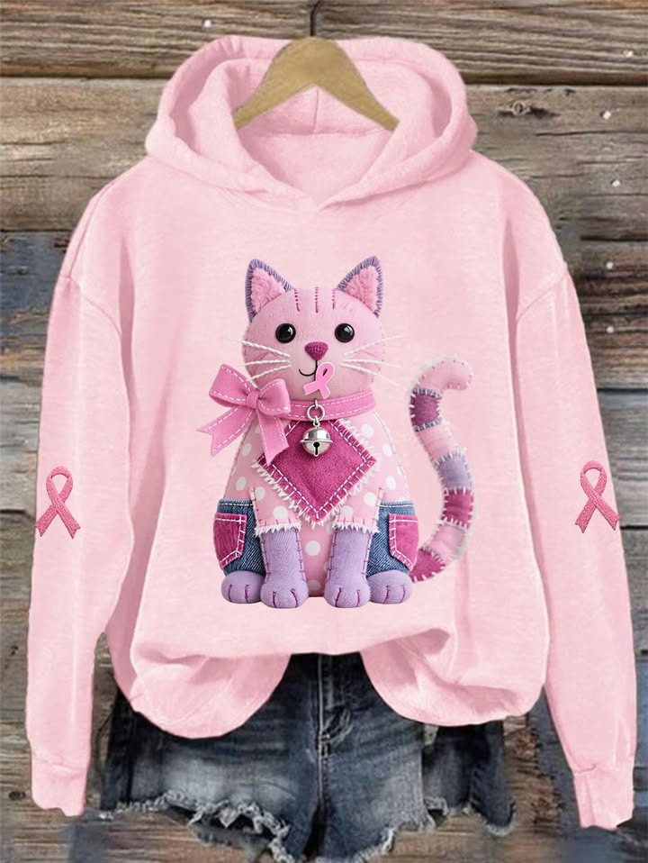 Breast Cancer Awareness Month Cat Hoodie Pink Ribbon Gift For Daughter - Softandstyle Breast Cancer Awareness Month Cat Hoodie Pink Ribbon Gift For Daughter - Softandstyle