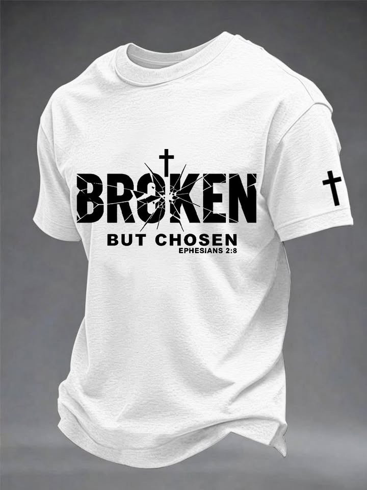 Broken But Chosen Cross T-Shirt Faith And Resilience Message Merchandise Gift For Him - Softandstyle