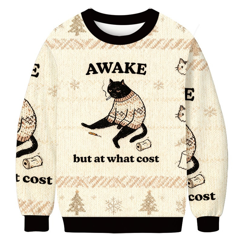 Cat Awake But At What Cost Christmas Ugly Sweater Smoking Cat Funny Clothing Gifts - Softandstyle Cat Awake But At What Cost Christmas Ugly Sweater Smoking Cat Funny Clothing Gifts - Softandstyle