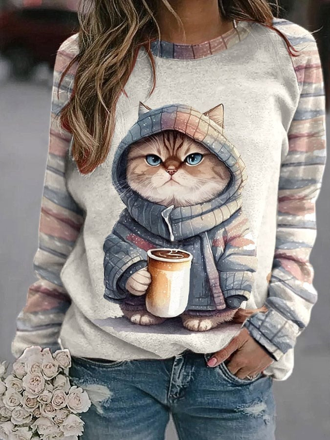 Cat Cozy Winter With Coffee Sweatshirt Theme Cute Cat Crewneck Sweatshirt Gifts For Her - Softandstyle Cat Cozy Winter With Coffee Sweatshirt Theme Cute Cat Crewneck Sweatshirt Gifts For Her - Softandstyle