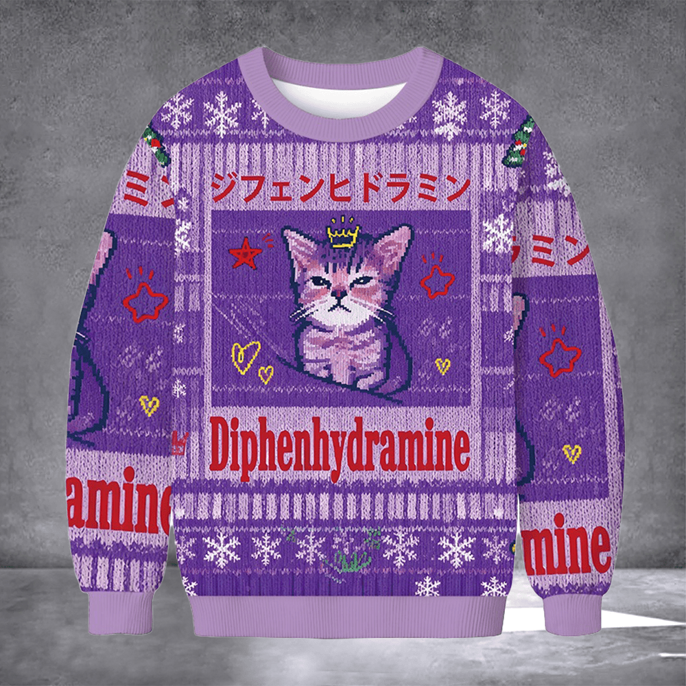 Cat Diphenhydramine Ugly Christmas Sweater Funny Winter Clothing Xmas Gifts For Cat Owners - Softandstyle Cat Diphenhydramine Ugly Christmas Sweater Funny Winter Clothing Xmas Gifts For Cat Owners - Softandstyle