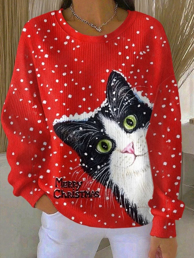 Cat Merry Christmas Sweatshirt Cute Kitten Clothes Presents For Cat Lovers Women - Softandstyle Cat Merry Christmas Sweatshirt Cute Kitten Clothes Presents For Cat Lovers Women - Softandstyle