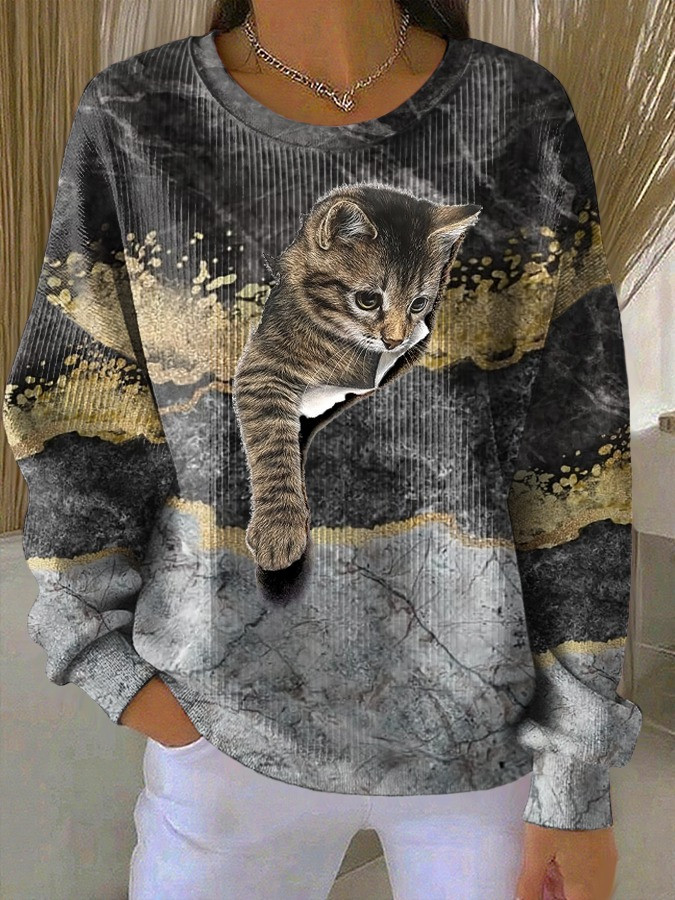 Cat Peeking Out Sweatshirt 3D Print Cute Christmas Gifts For Cat Lovers Owners For Her - Softandstyle Cat Peeking Out Sweatshirt 3D Print Cute Christmas Gifts For Cat Lovers Owners For Her - Softandstyle