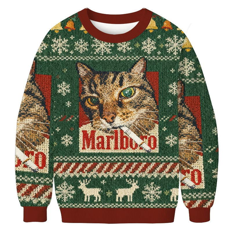 Cat Smoking Marlboro Ugly Christmas Sweater Dark Humor Holiday Sweater Meme Clothing Xmas Gift - Softandstyle Cat Smoking Marlboro Ugly Christmas Sweater Dark Humor Holiday Sweater Meme Clothing Xmas Gift - Softandstyle
