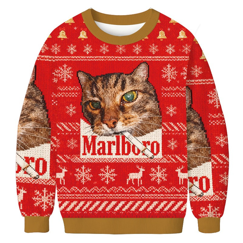 Cat Smoking Marlboro Ugly Christmas Sweater Dark Humor Holiday Sweater Meme Clothing Xmas Gift - Softandstyle Cat Smoking Marlboro Ugly Christmas Sweater Dark Humor Holiday Sweater Meme Clothing Xmas Gift - Softandstyle