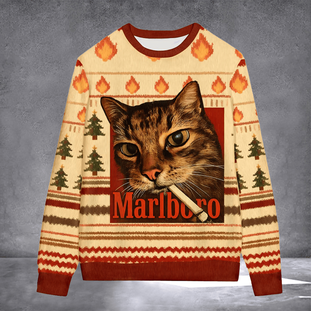 Cat Smoking Marlboro Ugly Christmas Sweater Xmas Party Outfits Christmas Gifts For Cat Lover - Softandstyle Cat Smoking Marlboro Ugly Christmas Sweater Xmas Party Outfits Christmas Gifts For Cat Lover - Softandstyle