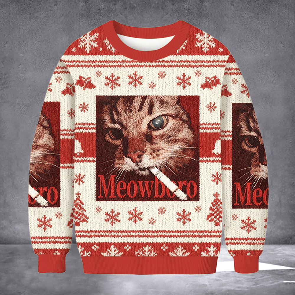 Cat Smoking Meowlboro Ugly Christmas Sweater Xmas Meme Apparel Marlboro Lovers Gifts - Softandstyle Cat Smoking Meowlboro Ugly Christmas Sweater Xmas Meme Apparel Marlboro Lovers Gifts - Softandstyle