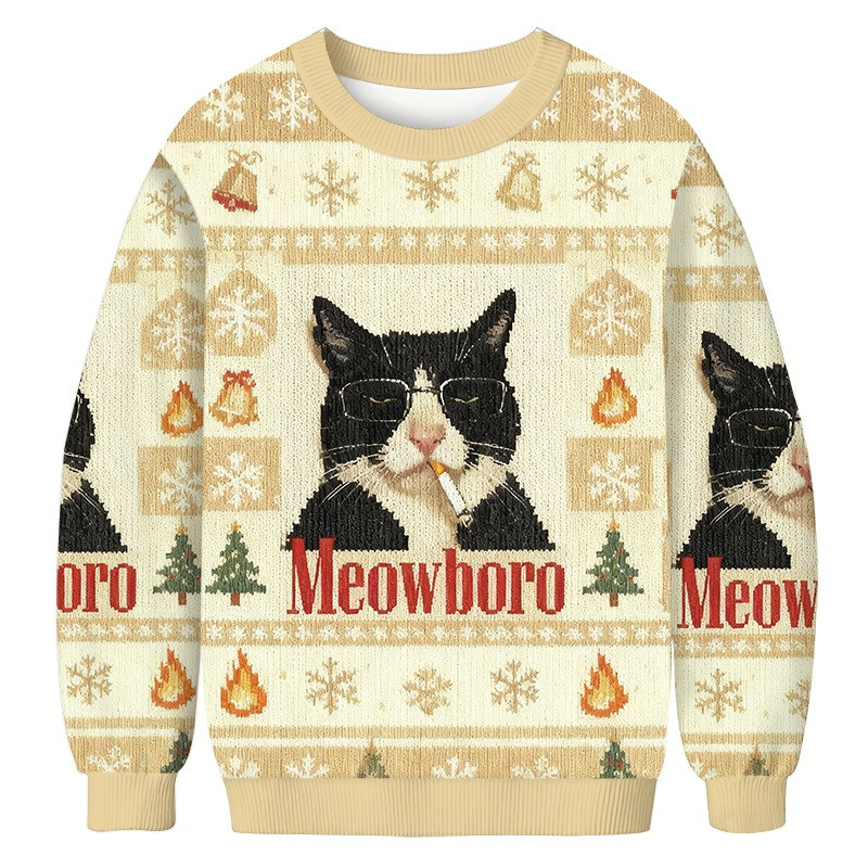 Cat Smoking Meowoboro Cigarette Ugly Christmas Sweater Funny Cat Meme Xmas Jumpers - Softandstyle Cat Smoking Meowoboro Cigarette Ugly Christmas Sweater Funny Cat Meme Xmas Jumpers - Softandstyle