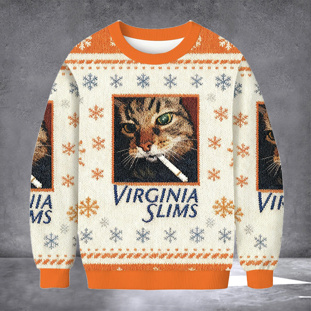 Cat Smoking Virginia Slims Ugly Christmas Sweater Funny Cat Apparel Smoking Lover Xmas Gifts - Softandstyle