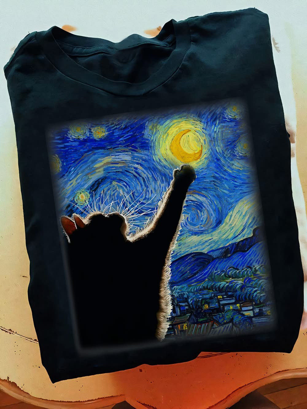 Cat Van Gogh Starry Night T-Shirt Cute Graphic Tee Shirts Gifts For Cat People - Softandstyle