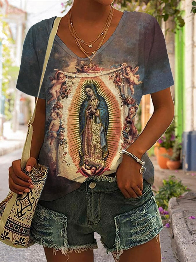 Catholic Faith Virgin Mary V-Neck Shirt Women's Faith Christian Mother Mary T-Shirt - Softandstyle Catholic Faith Virgin Mary V-Neck Shirt Women's Faith Christian Mother Mary T-Shirt - Softandstyle