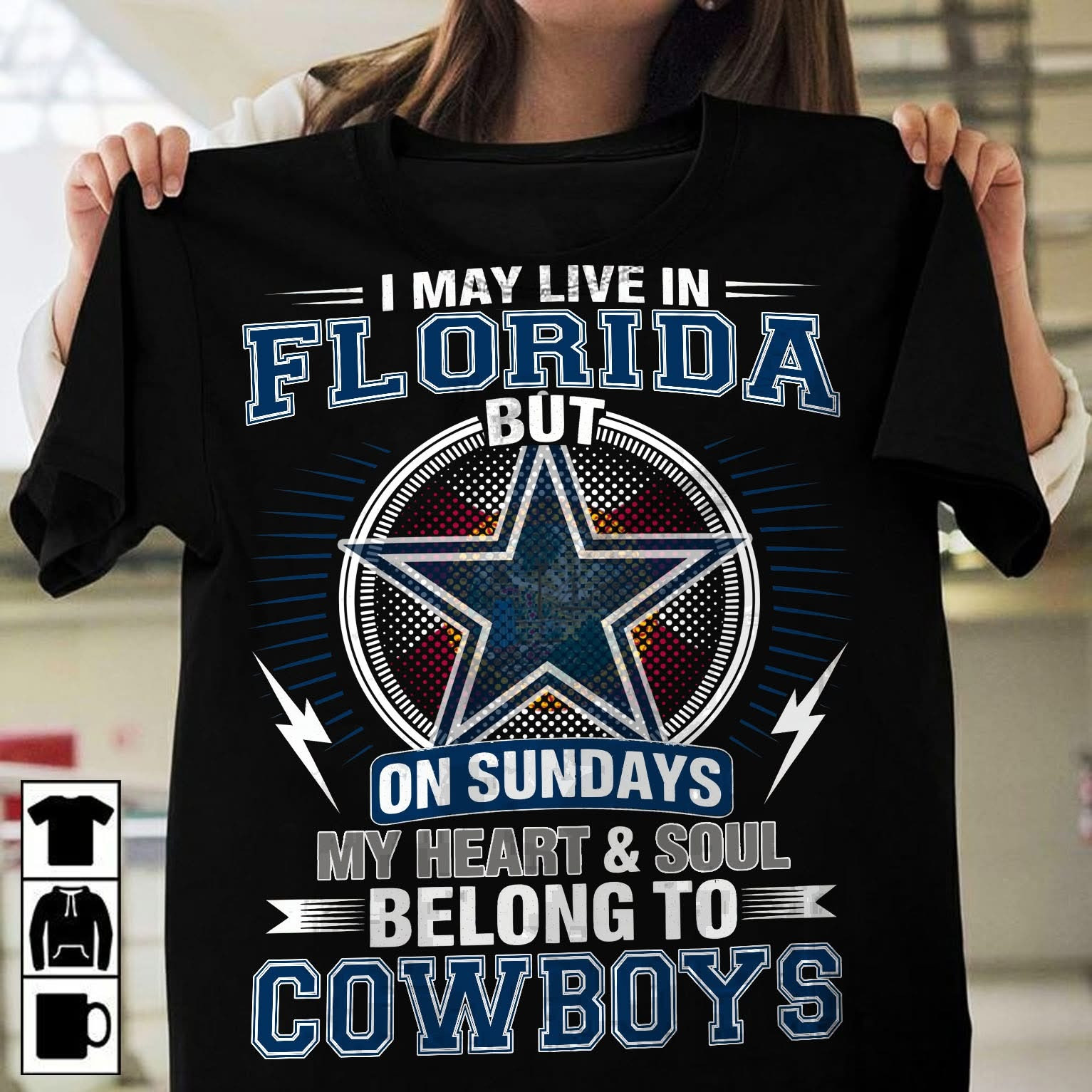 Dallas Cowboys Merch I May Live In Florida But My Heart Belongs To Cowboys T-Shirt Gift For Her - Softandstyle