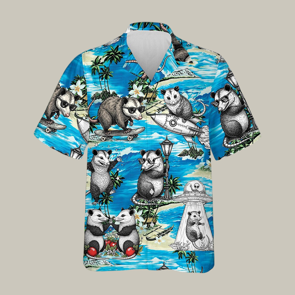 Funny Possum Hawaiian Shirt Skateboarding Possum & UFO Shirt Gift For Brother - Softandstyle Funny Possum Hawaiian Shirt Skateboarding Possum & UFO Shirt Gift For Brother - Softandstyle
