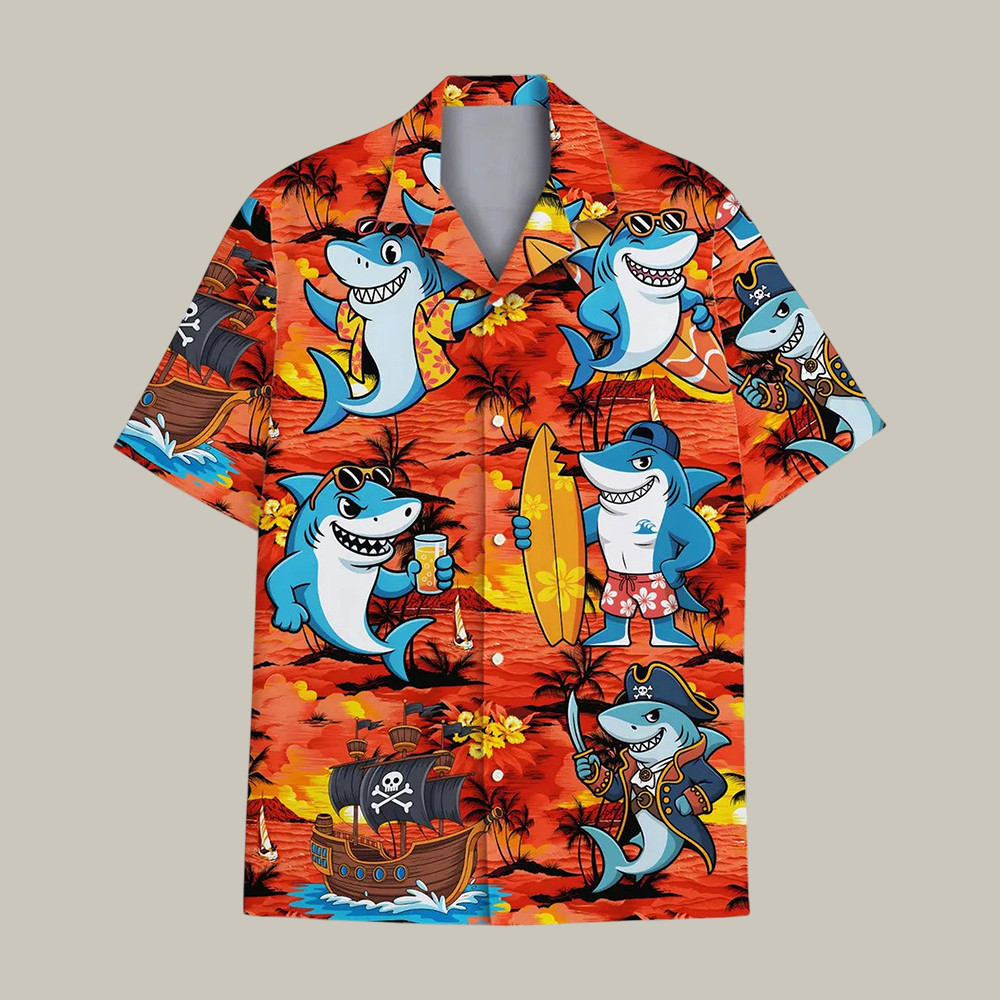 Funny Shark Hawaiian Shirt Pirate Surfer Tropical Summer Party Ocean Shirt Gift For Him - Softandstyle Funny Shark Hawaiian Shirt Pirate Surfer Tropical Summer Party Ocean Shirt Gift For Him - Softandstyle