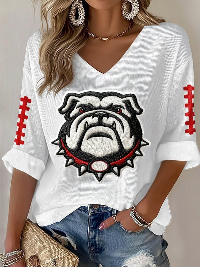 Georgia Bulldogs Long SLeeve V-Neck Shirt Women's Game Day Fan Apparel Georgia Football Merch - Softandstyle Georgia Bulldogs Long SLeeve V-Neck Shirt Women's Game Day Fan Apparel Georgia Football Merch - Softandstyle
