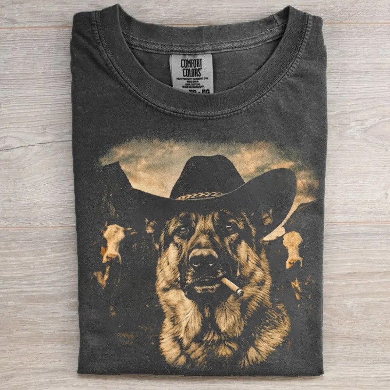 German Shepherd Western Graphic T-Shirt Cowboy Dog With Cigar Merch Gift For Her - Softandstyle German Shepherd Western Graphic T-Shirt Cowboy Dog With Cigar Merch Gift For Her - Softandstyle