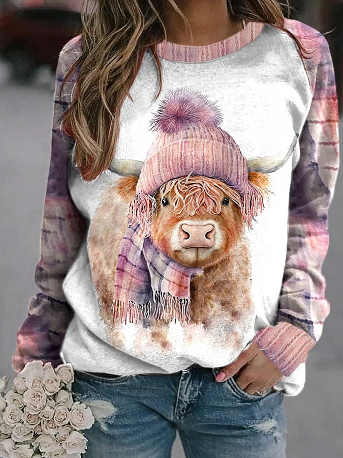 Highland Cow Winter Plaid Women's Sweatshirt Cute Highland Cattle Gifts Christmas For Her - Softandstyle