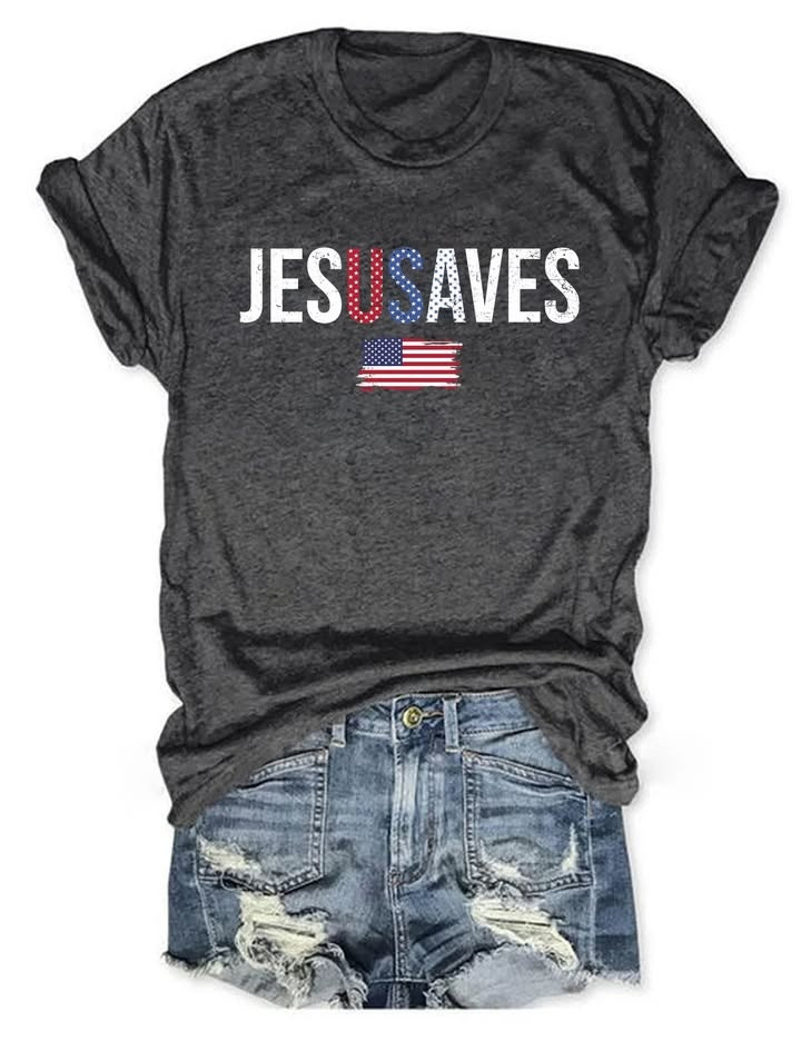 Jesus Saves USA Flag T-Shirt Christian Patriot Merch Gift For Religious Fans - Softandstyle