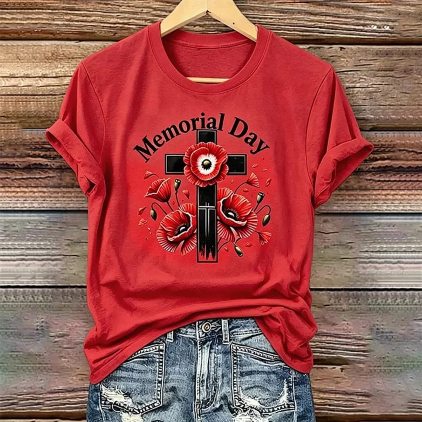 Memorial Day Red Poppy Cross T-Shirt Honor Their Sacrifice Merch Gift For Her - Softandstyle Memorial Day Red Poppy Cross T-Shirt Honor Their Sacrifice Merch Gift For Her - Softandstyle