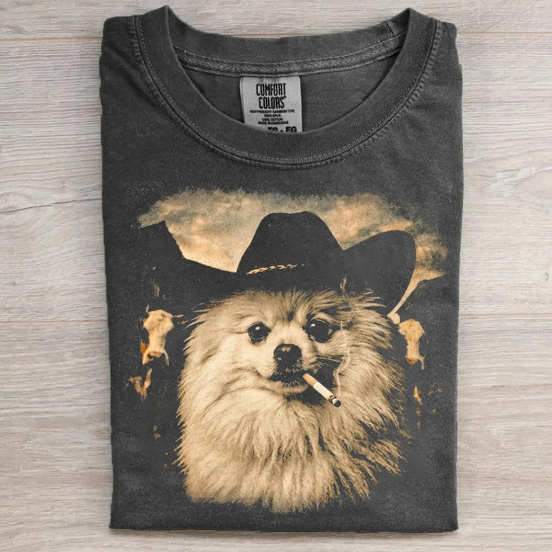 Pomeranian Western Graphic T-Shirt Cowboy Dog Smoking Merch Gifts For Her - Softandstyle Pomeranian Western Graphic T-Shirt Cowboy Dog Smoking Merch Gifts For Her - Softandstyle