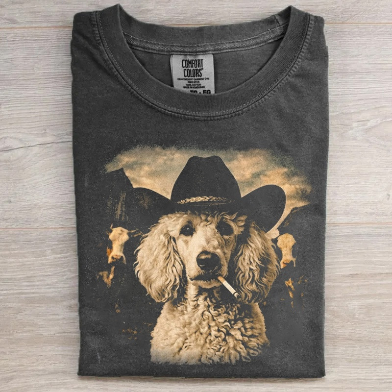 Poodle Western Graphic T-Shirt Cowboy Dog With Cigarette Merch Gift For Mom - Softandstyle