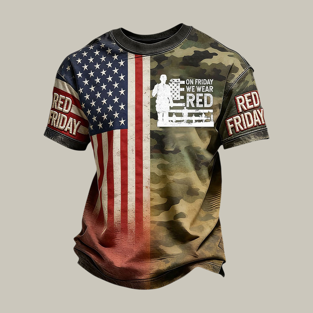 RED Friday American Flag T-Shirt Remember Everyone Deployed Clothes Present For Husband - Softandstyle