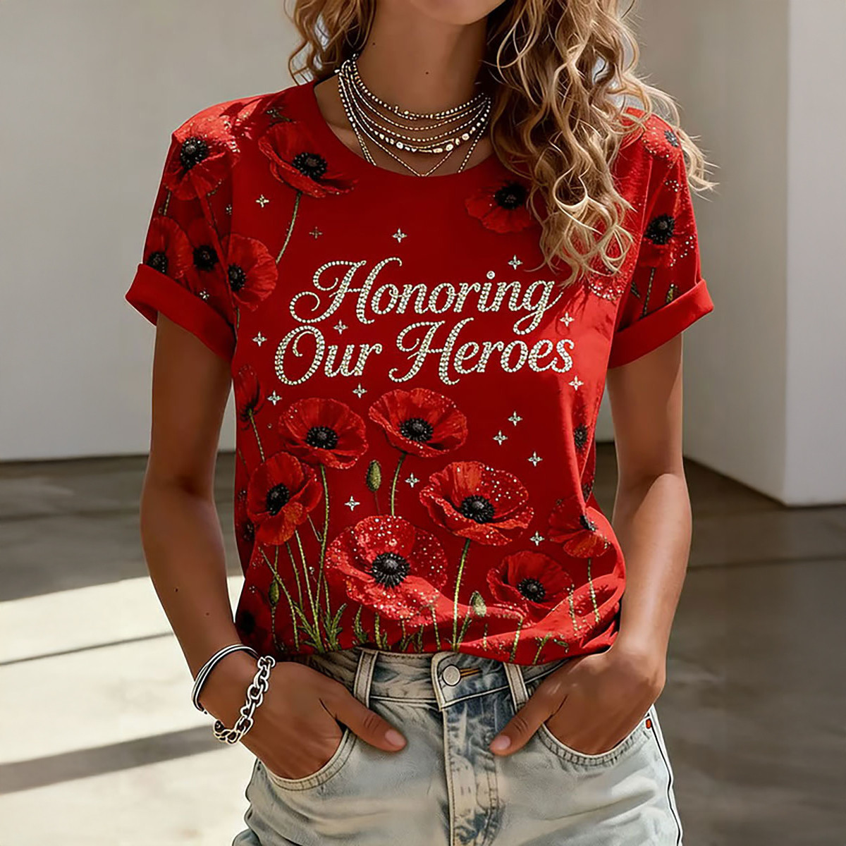 Red Friday Honoring Our Heroes Poppy Flower T-Shirt Red Friday Clothes Present For Wife - Softandstyle