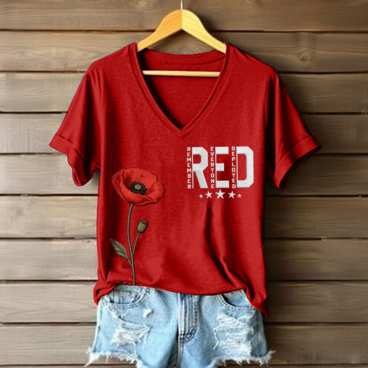 Red Friday Inspired V-Neck Shirt Remember Everyone Deployed Clothes Present For Mother's Day - Softandstyle Red Friday Inspired V-Neck Shirt Remember Everyone Deployed Clothes Present For Mother's Day - Softandstyle
