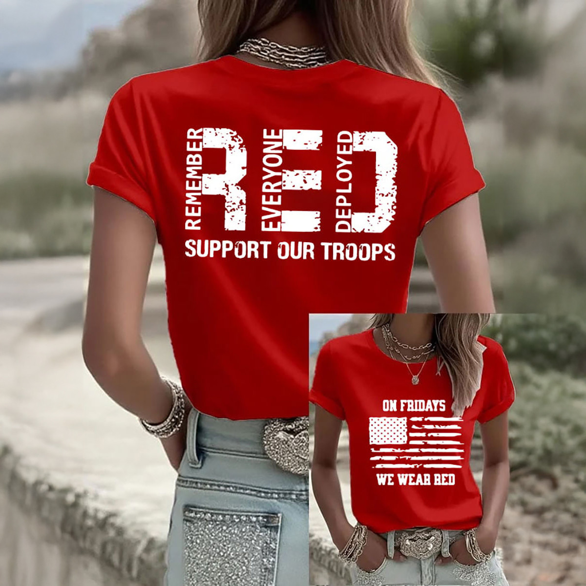 Red Friday Support Our Troops T-Shirt Remember Everyone Deployed Shirt Present For Wife - Softandstyle